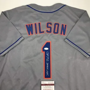 Autographed/Signed MOOKIE WILSON New York Grey Baseball Jersey JSA COA Auto
