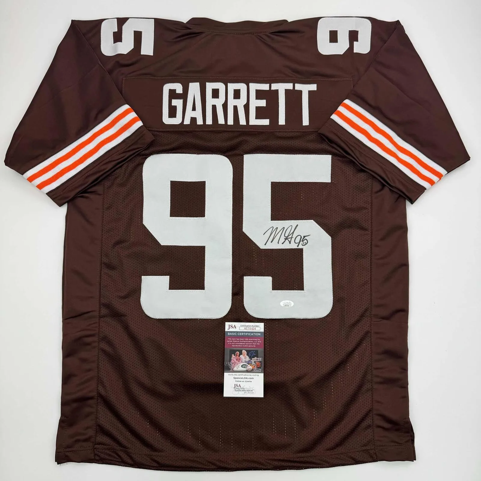 Autographed/Signed Myles Garrett Cleveland Brown Football Jersey JSA COA