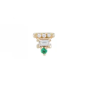 baguette bar stud earrings - natural emerald   diamond