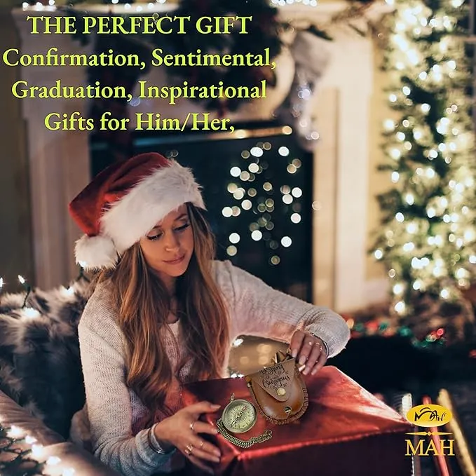 Be Strong and Courageous Brass Religious Compass Gift Confirmation Baptism Easter Christian Catholic Graduation Trekking Adventure Engraved Scripture Prayer Gift for Men Women Teenage Boys Girls
