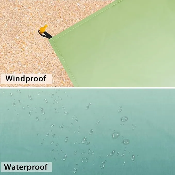 Beach Blanket Waterproof Sandproof, 10'X 9' Oversized Beach Picnic Blankets, Beach Mat Sand Free Windproof w/Stakes and Corner Sand Pocket for Outdoor, Travel, Camping, Beach Essentials-Teal Gradient