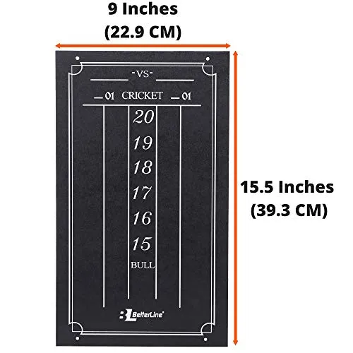 BETTERLINE Large Professional Scoreboard Chalkboard for Cricket and 01 Darts Games - 15.5" x 9" Inch (39.3 x 22.9 cm) - Black Board - Eraser and 2 Chalk Pieces Included