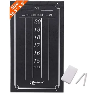 BETTERLINE Large Professional Scoreboard Chalkboard for Cricket and 01 Darts Games - 15.5" x 9" Inch (39.3 x 22.9 cm) - Black Board - Eraser and 2 Chalk Pieces Included