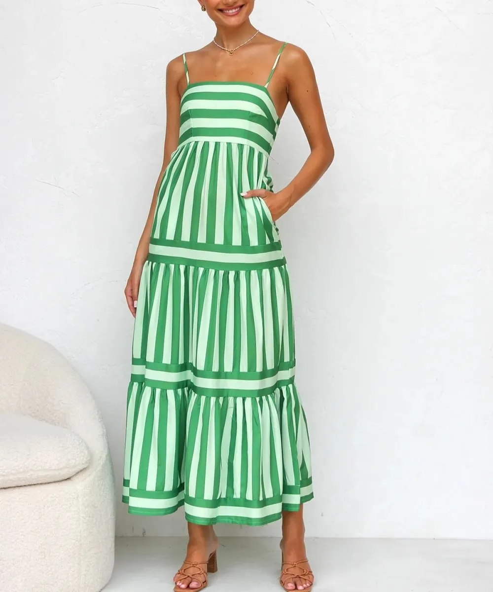 Bianca | Striped Tiered Midi Dress