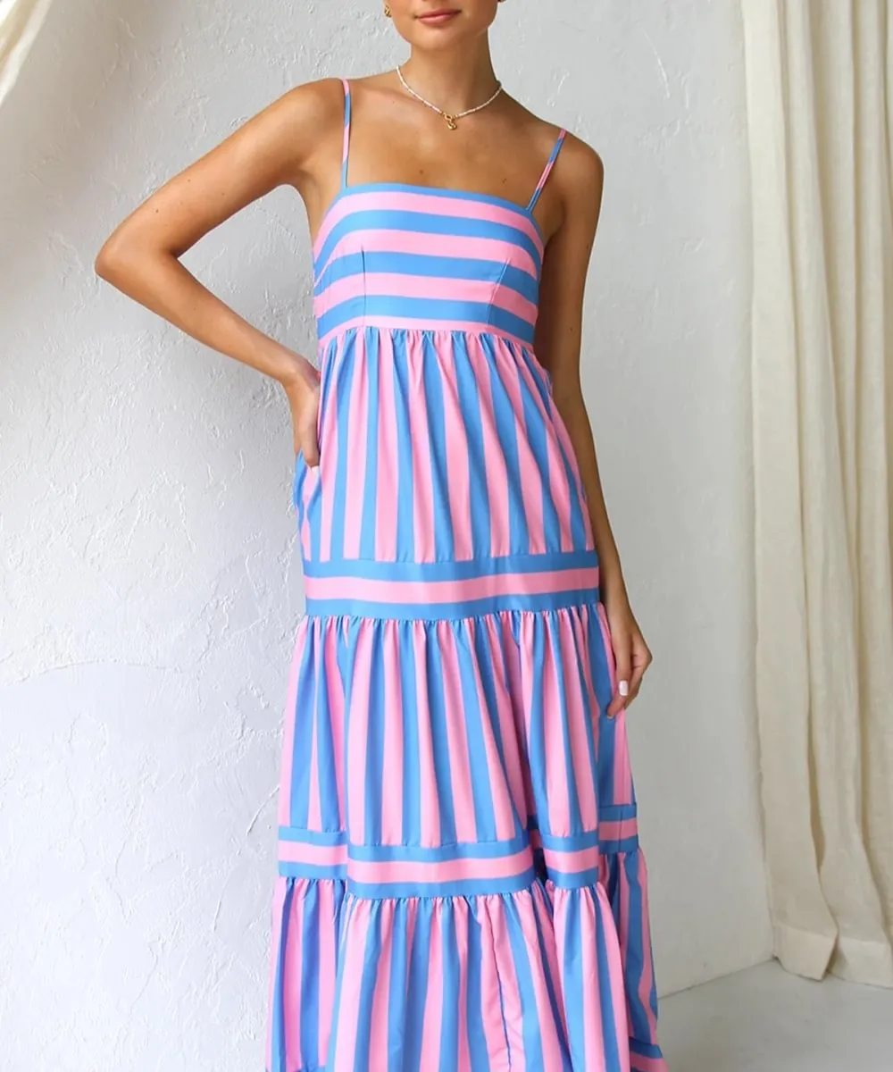 Bianca | Striped Tiered Midi Dress