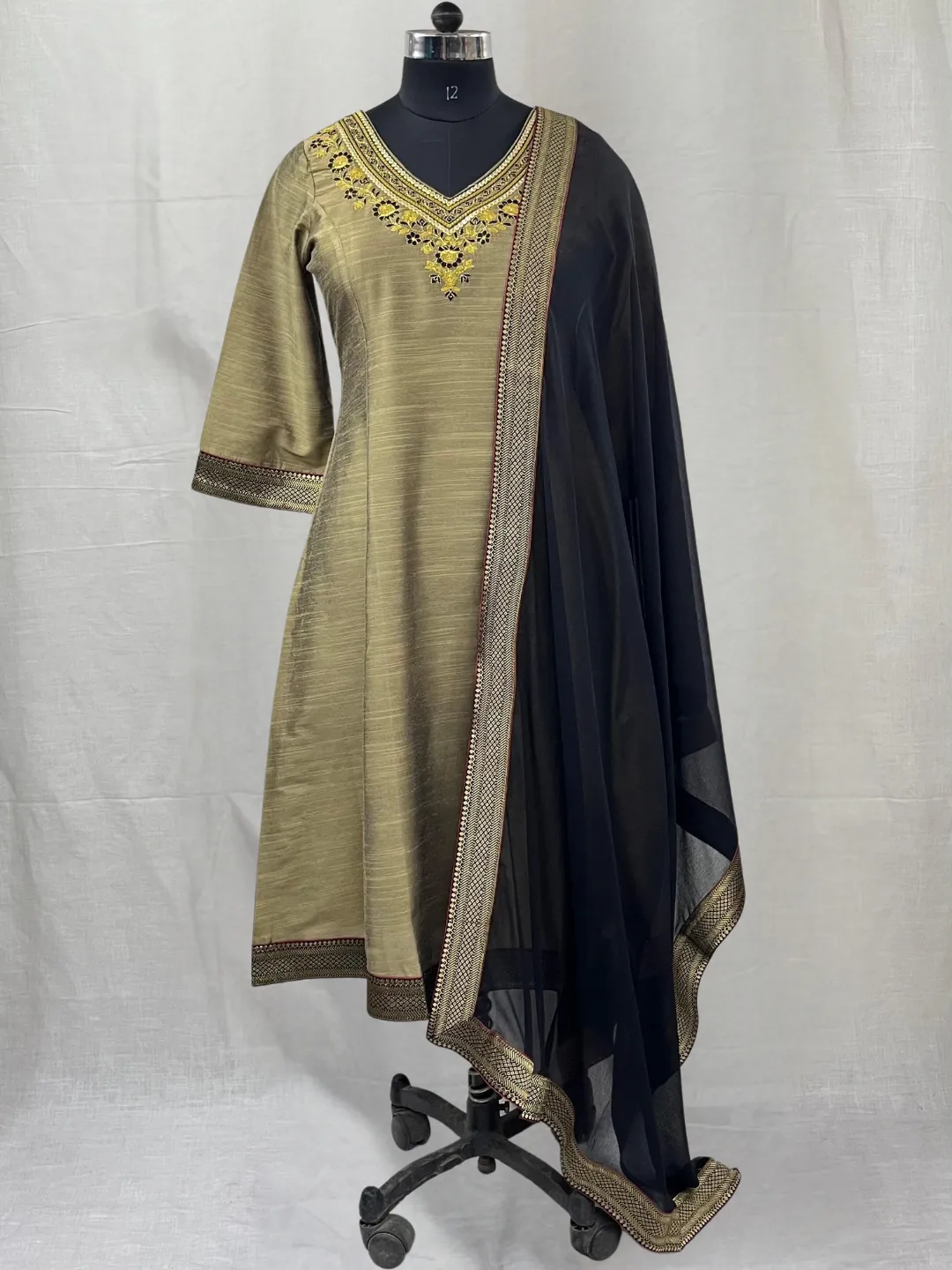 Black Chiffon Dupatta with Brocade Lace