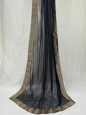Black Chiffon Dupatta with Brocade Lace