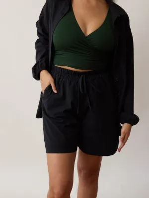 BLACK COTTON CREPE LYNN SHORT