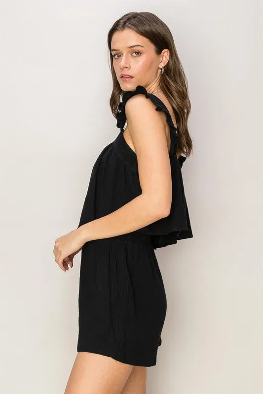 Black Double Gauze Top and Shorts Set