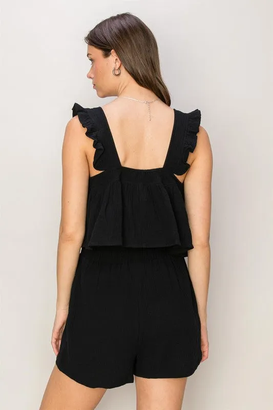 Black Double Gauze Top and Shorts Set