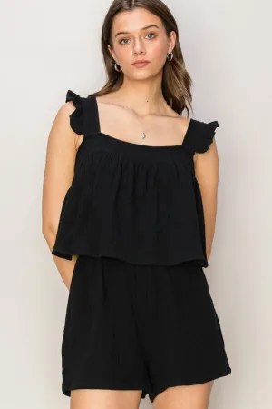 Black Double Gauze Top and Shorts Set