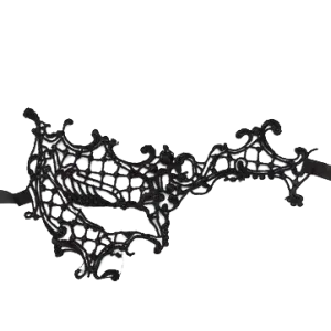 BLACK Lace Eye Mask with Asymmetrical Design & Ribbon Ties - One Size