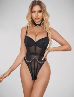 Black Mesh Chain Bodysuit - Daring & Seductive, Elevate Your Style