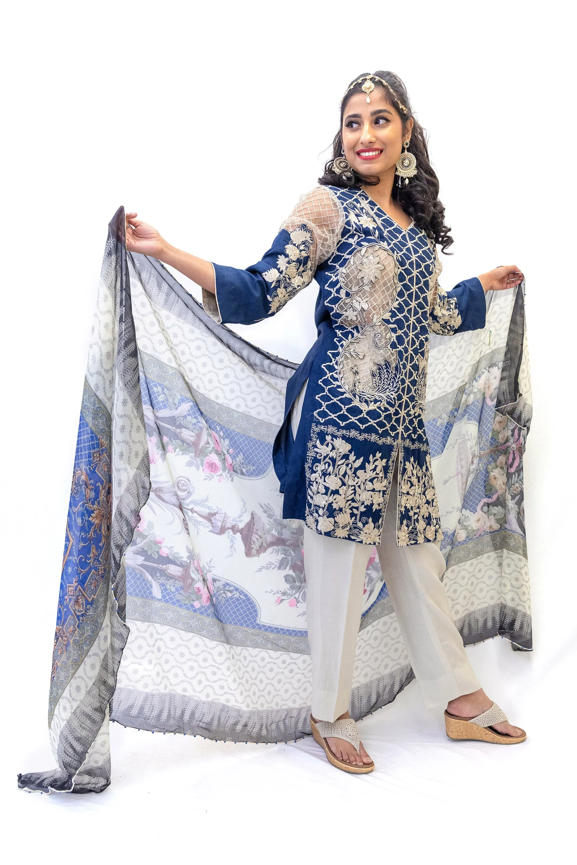 Blue Cotton Salwar Kameez - Erum Khan Suit