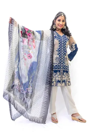 Blue Cotton Salwar Kameez - Erum Khan Suit