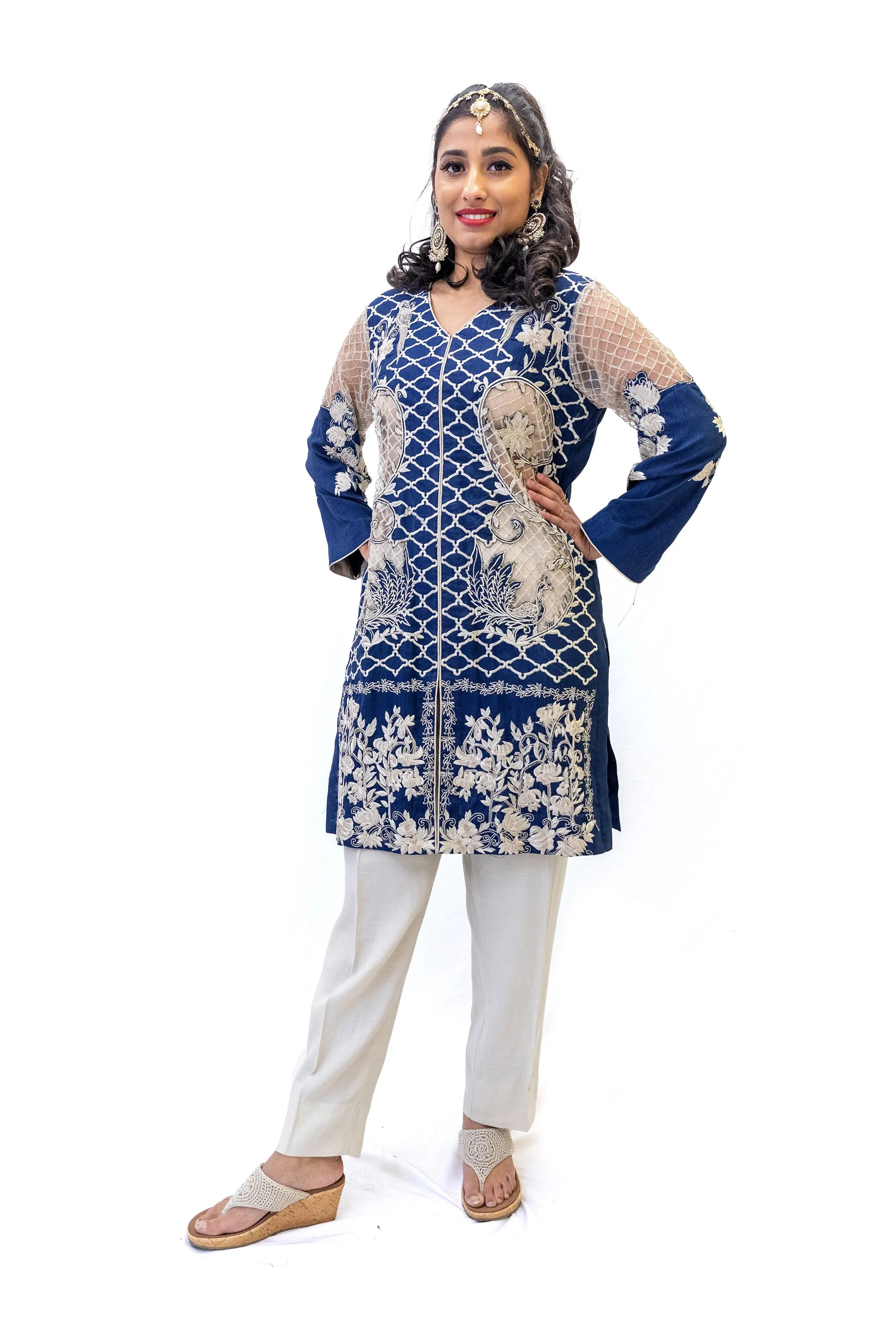 Blue Cotton Salwar Kameez - Erum Khan Suit