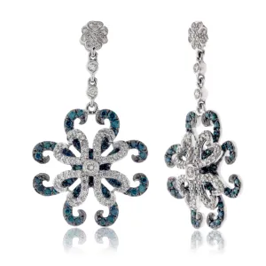 Blue Diamond & Diamond Dangle Earrings