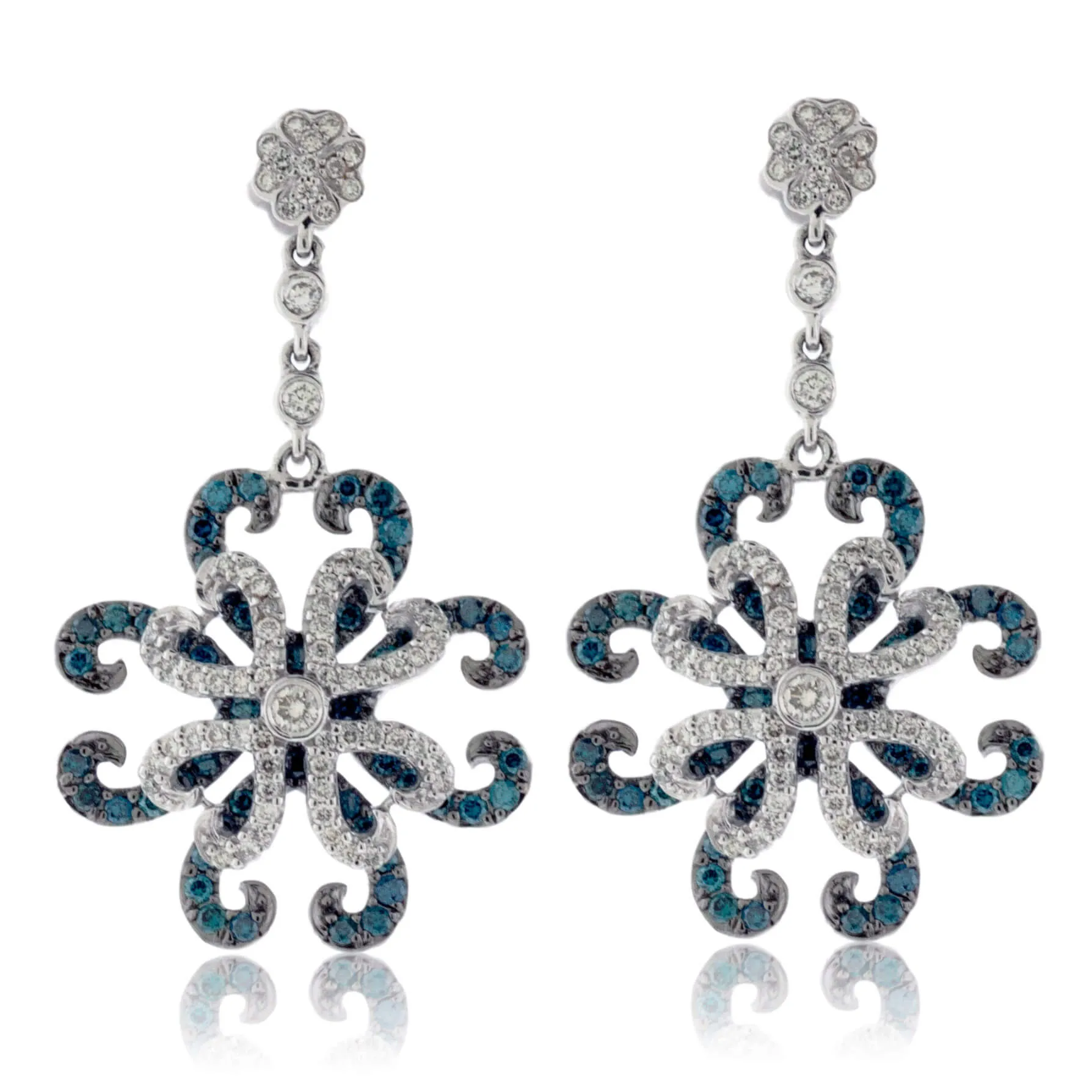 Blue Diamond & Diamond Dangle Earrings