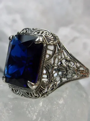 Blue Sapphire Autumn Ring, Rectangle Gem, Vintage Jewelry #D200