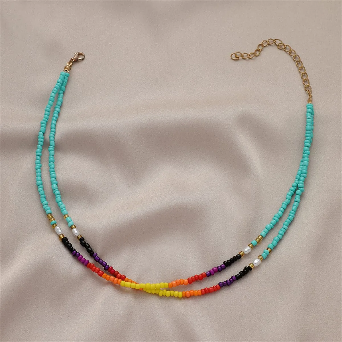 Blue Teal Howlite & Pearl Layered Choker Necklace
