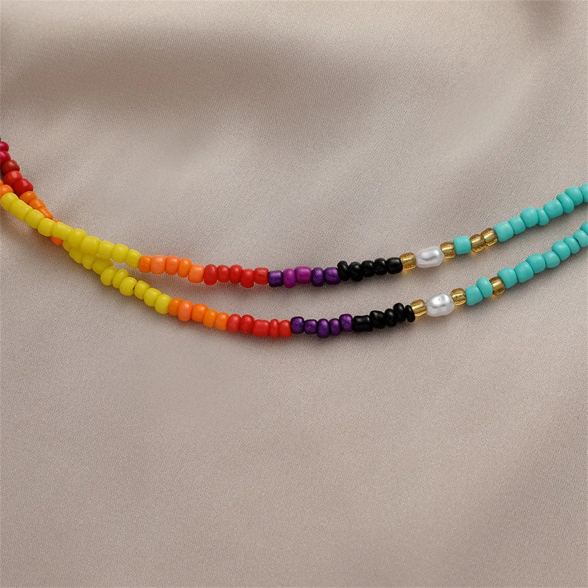 Blue Teal Howlite & Pearl Layered Choker Necklace