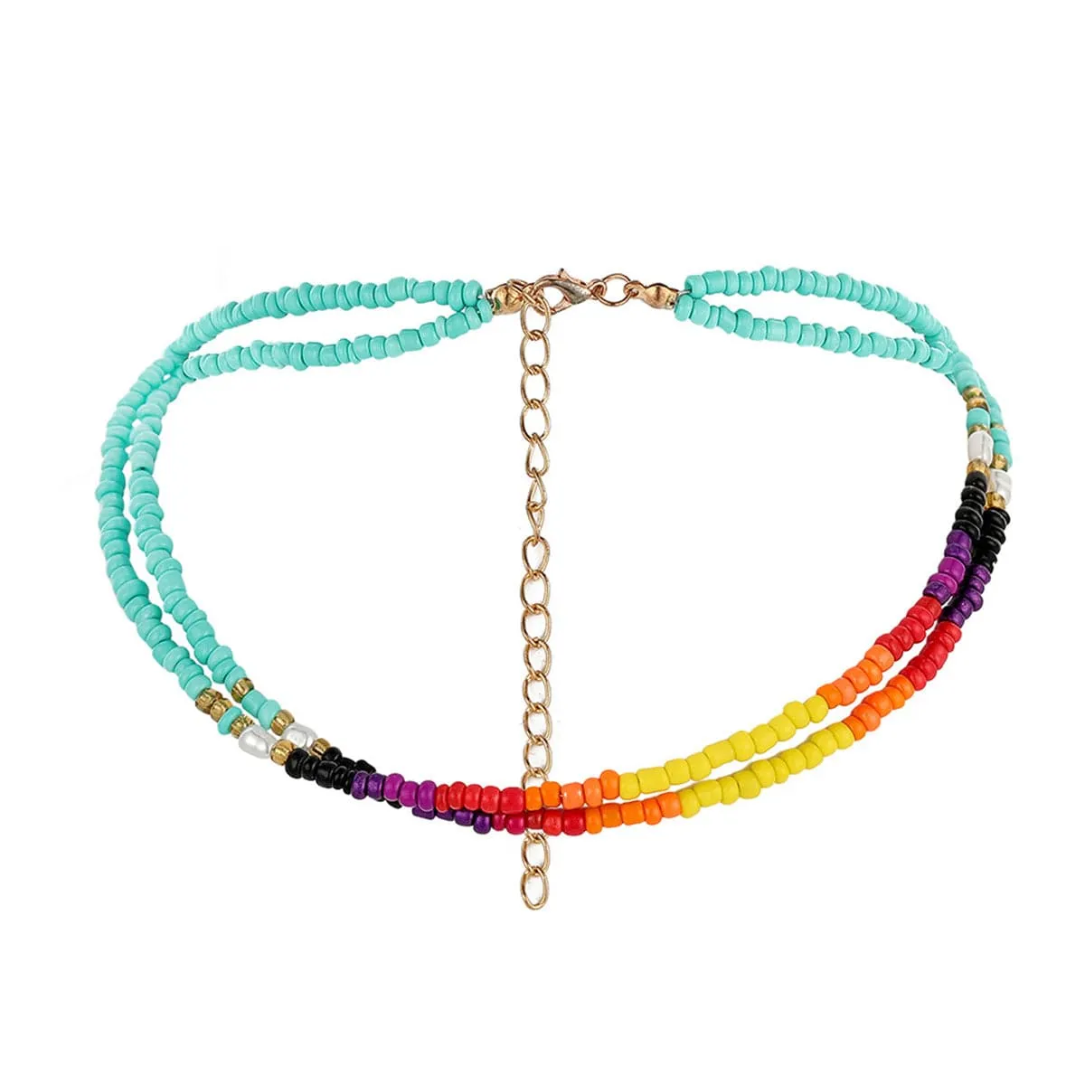 Blue Teal Howlite & Pearl Layered Choker Necklace
