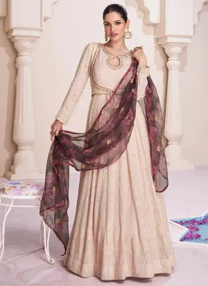 Blush Nude Lucknowi Work Designer Anarkali Suit