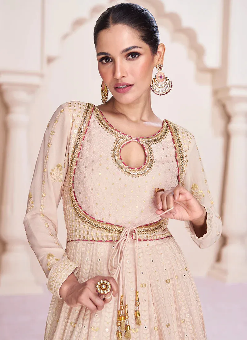 Blush Nude Lucknowi Work Designer Anarkali Suit