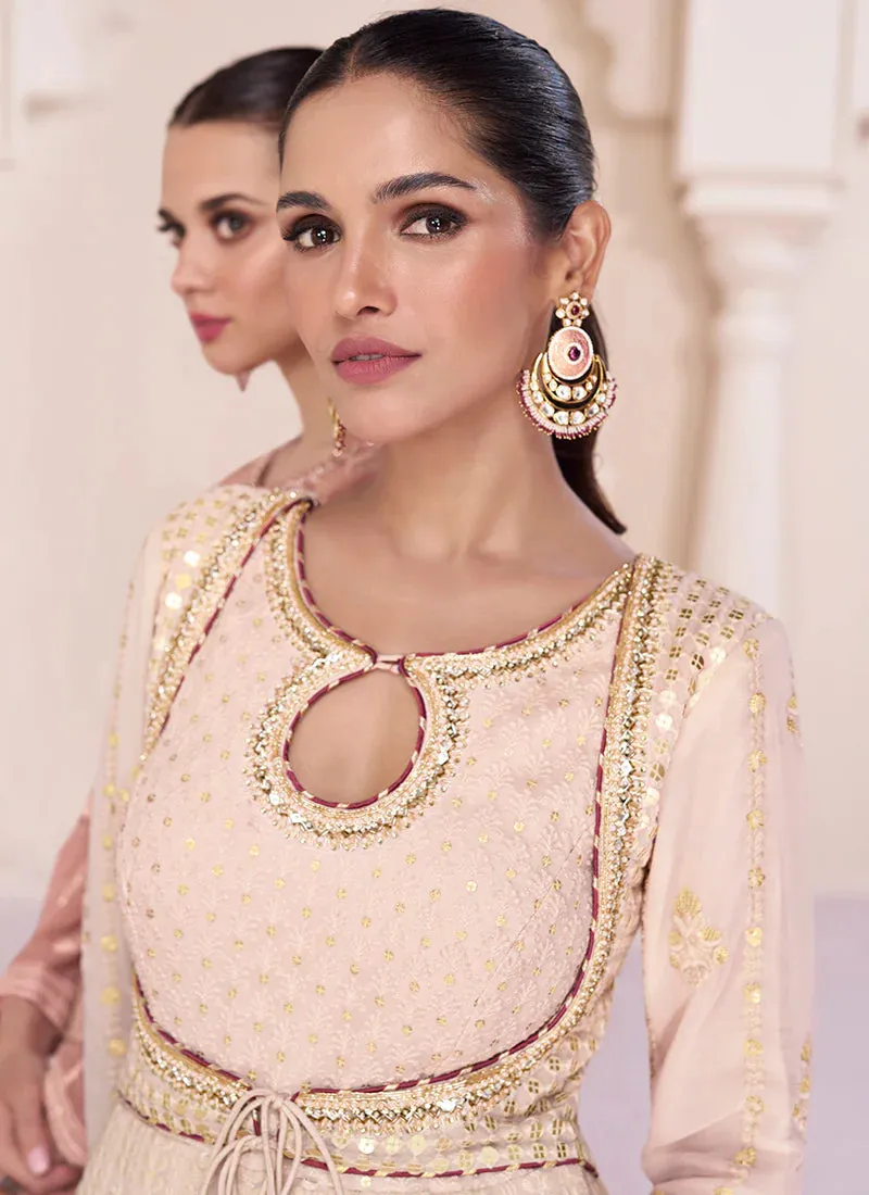 Blush Nude Lucknowi Work Designer Anarkali Suit