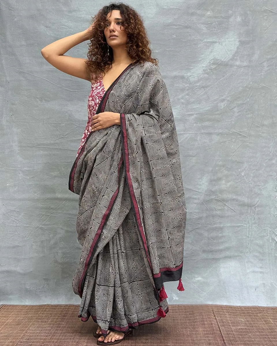 Blush of Dusk Blockprinted Cotton Saree