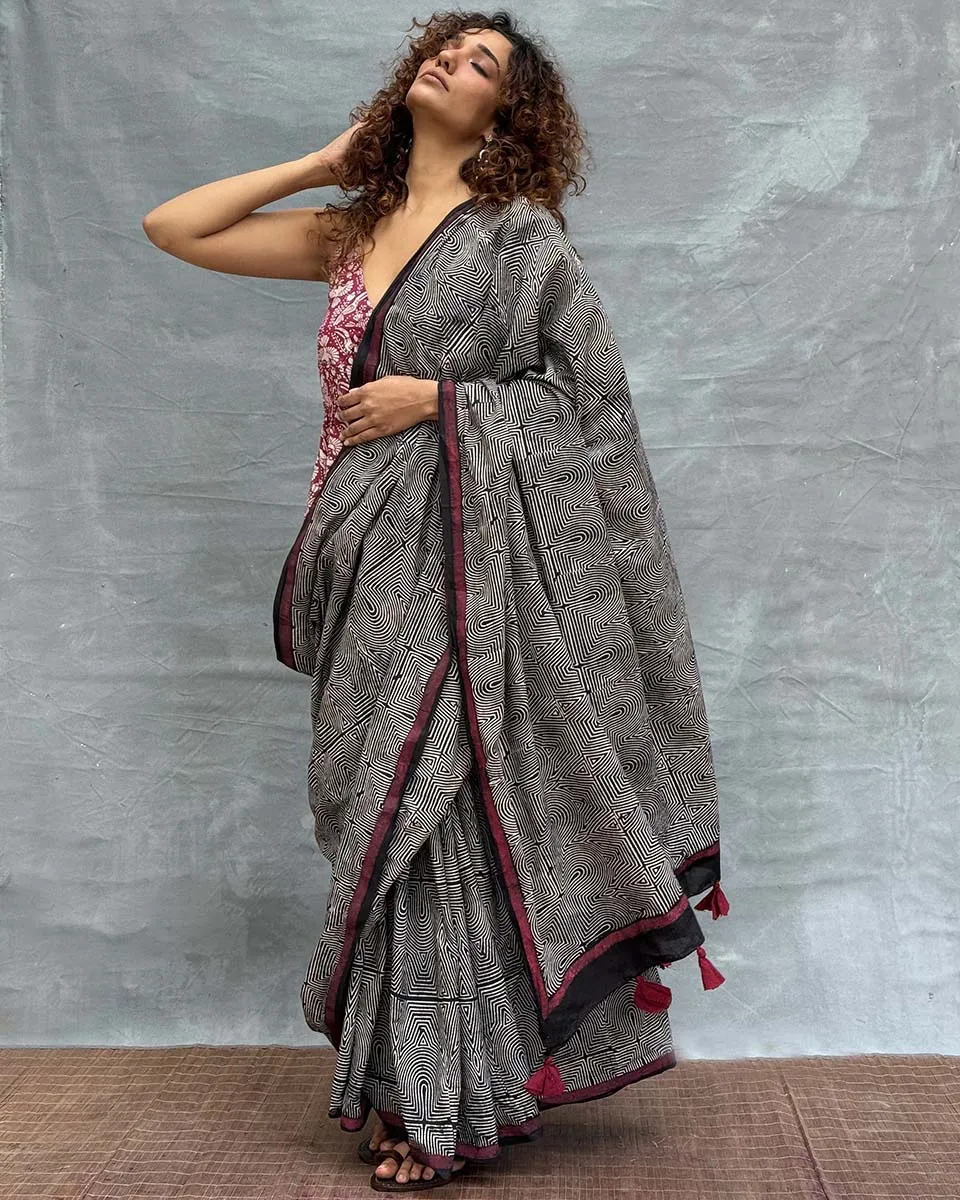 Blush of Dusk Blockprinted Cotton Saree
