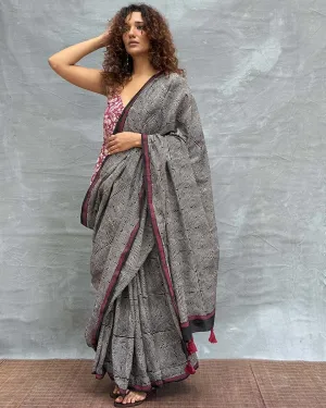 Blush of Dusk Blockprinted Cotton Saree