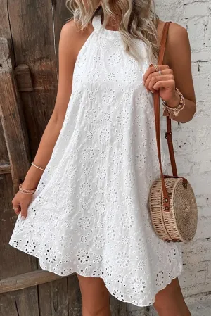 Boho Eyelet Halter Neck Sleeveless Dress