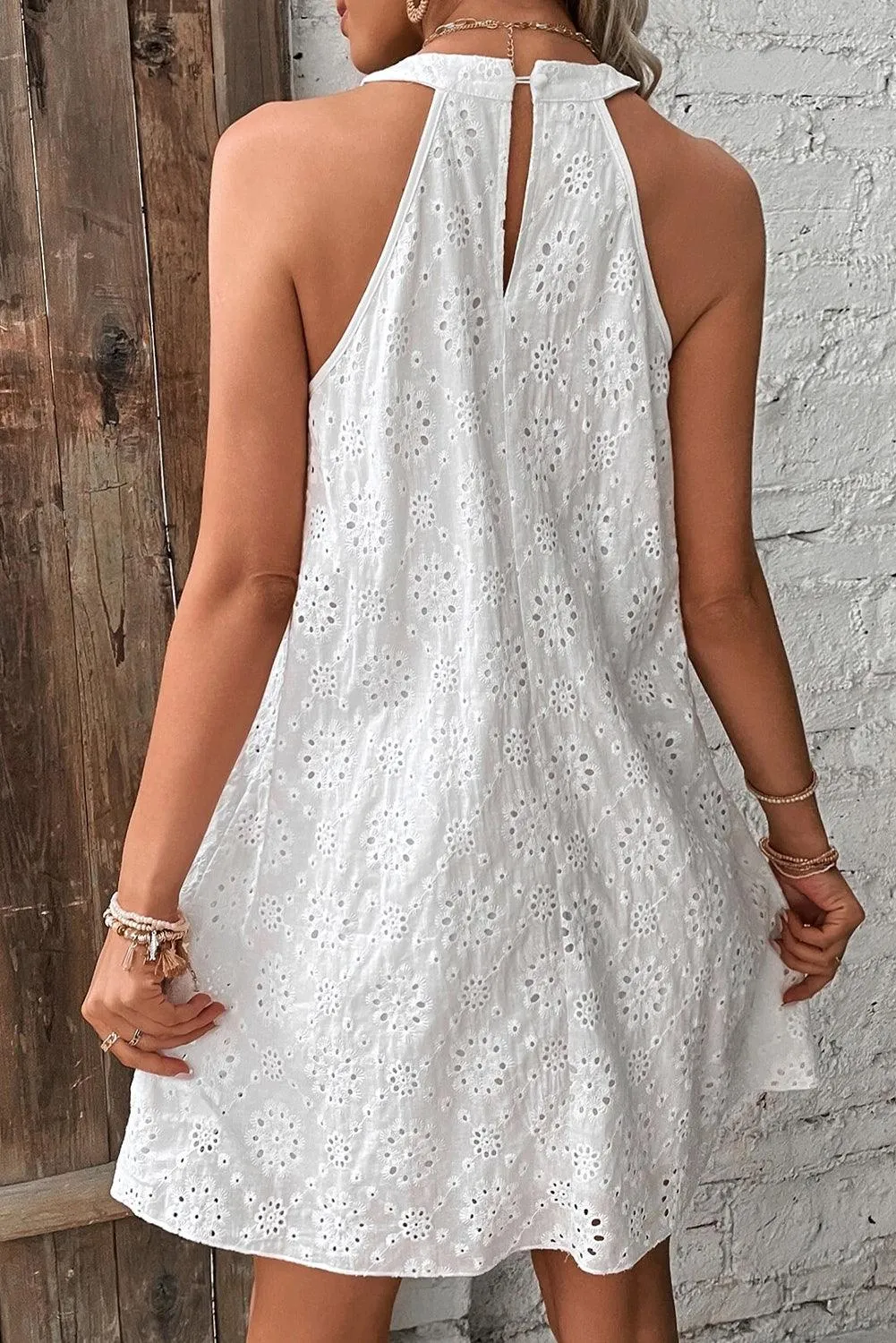 Boho Eyelet Halter Neck Sleeveless Dress