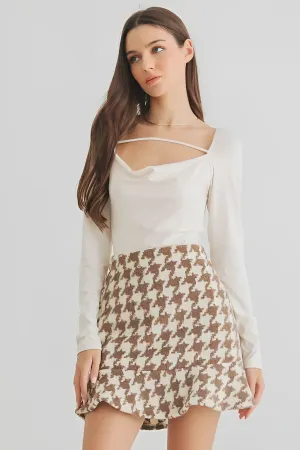 BONE COWL NECK STRIP DETAIL LONG SLEEVE BODYSUIT