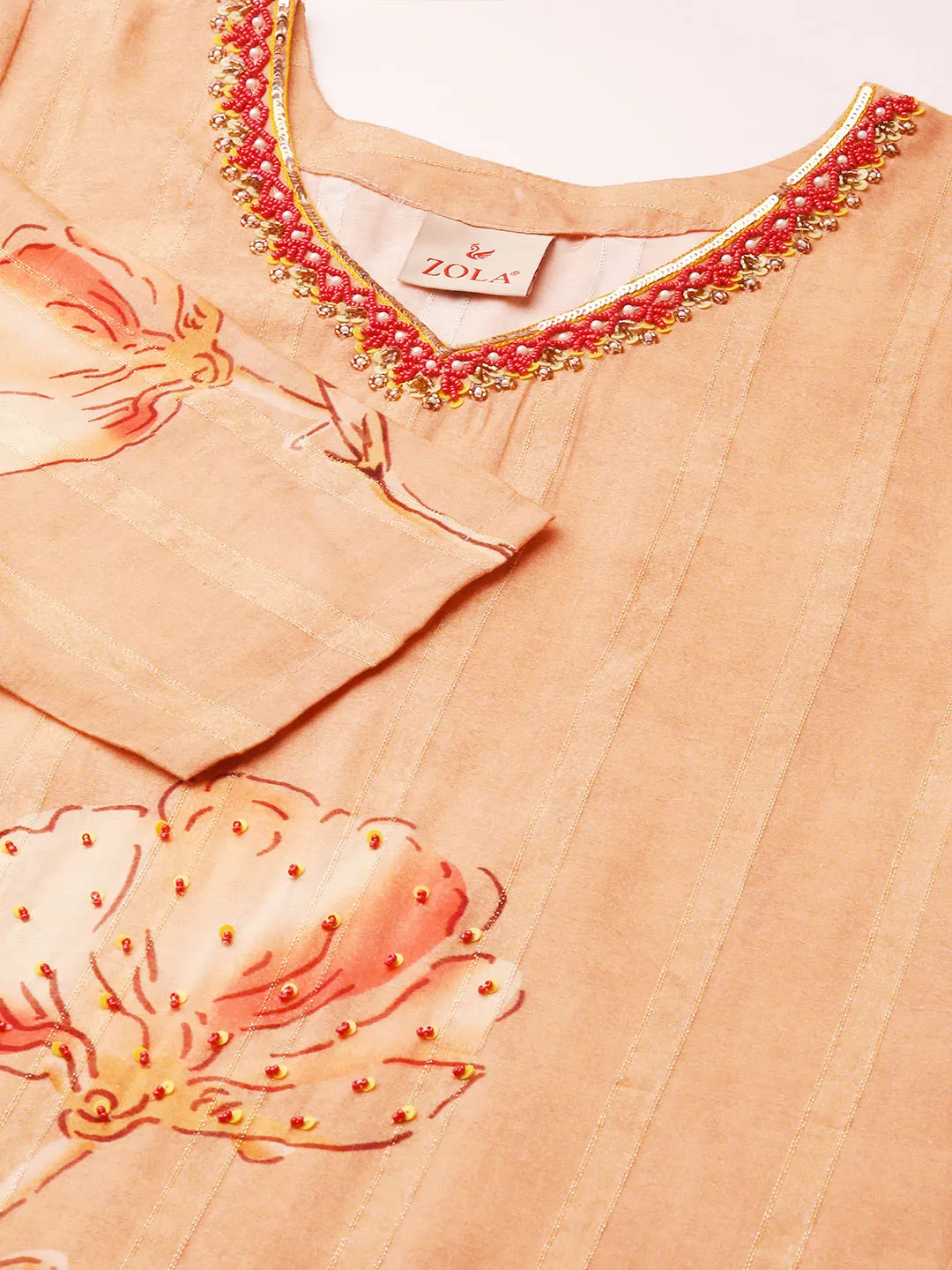 Buy Peach Comfort Fit Muslin Kurta for women online India - Zola