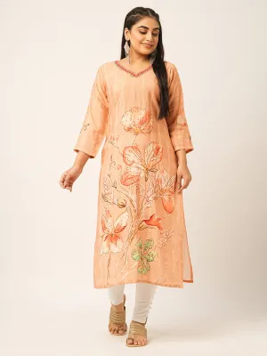 Buy Peach Comfort Fit Muslin Kurta for women online India - Zola