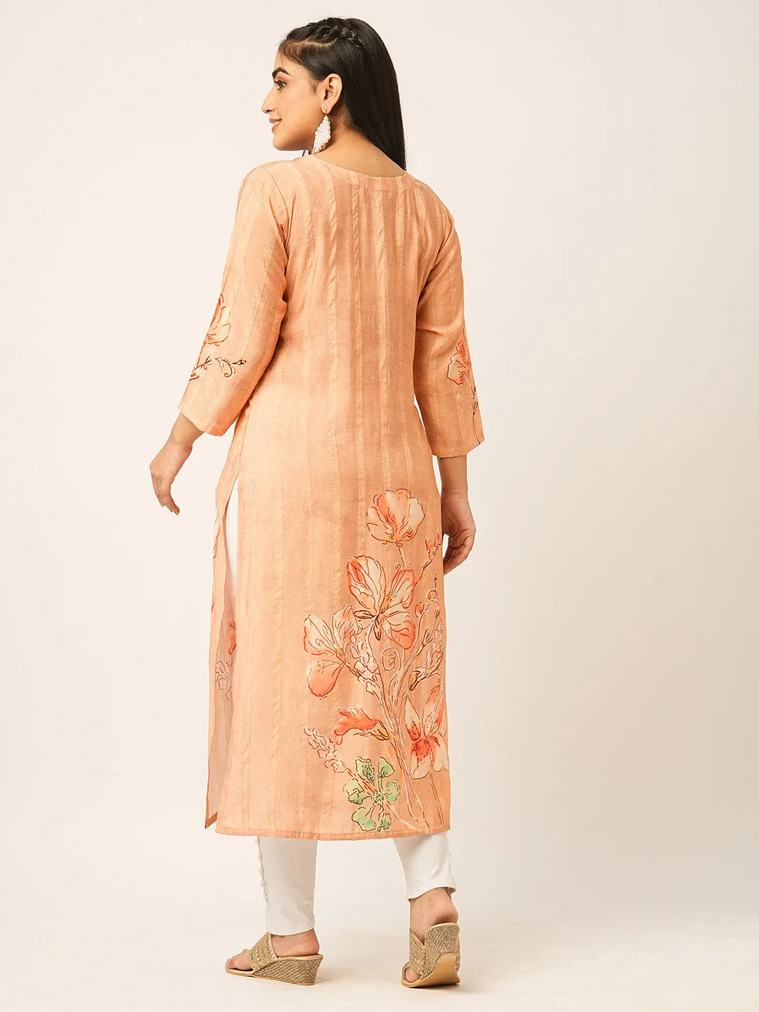 Buy Peach Comfort Fit Muslin Kurta for women online India - Zola