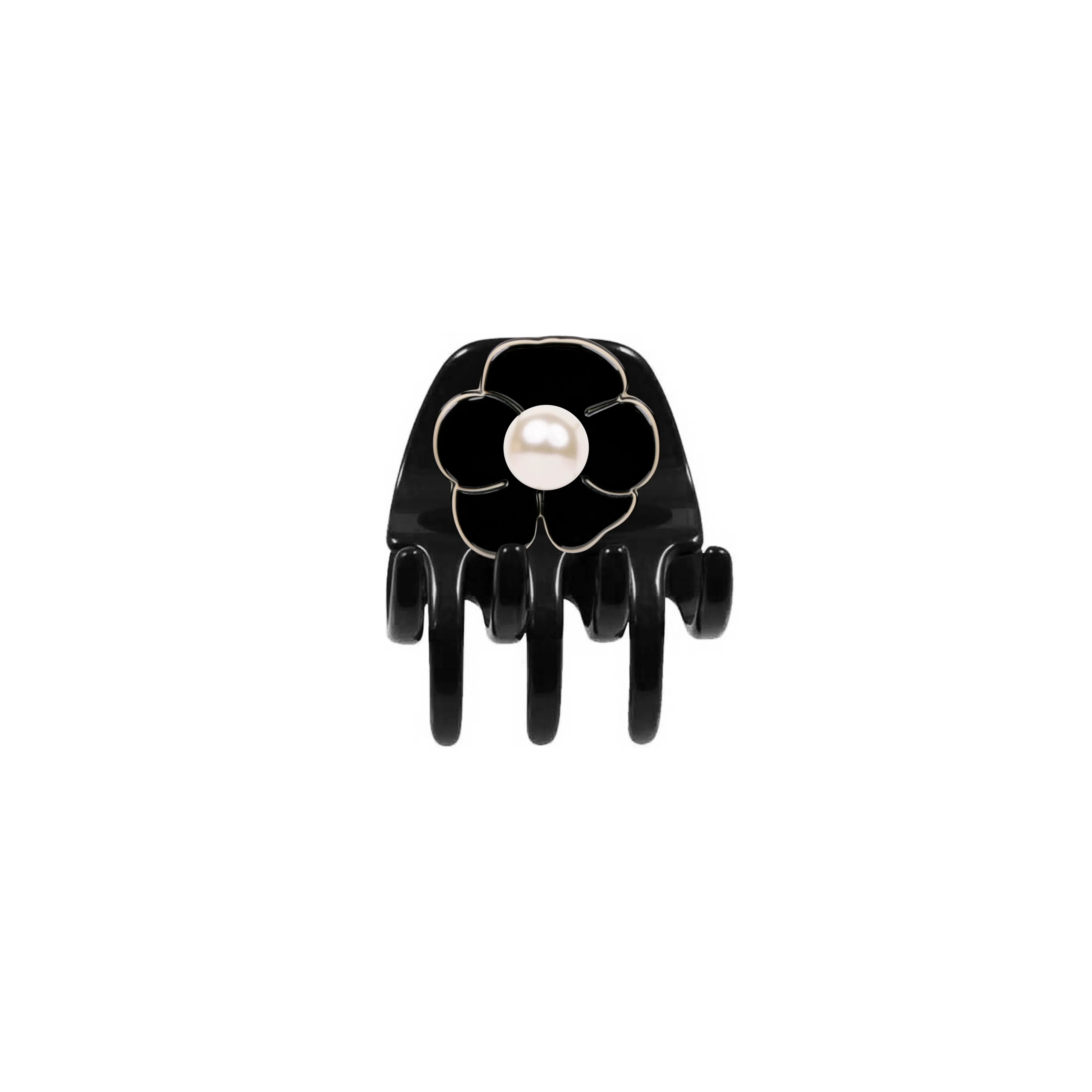 Camellia Pearl Medium Black Claw Clip