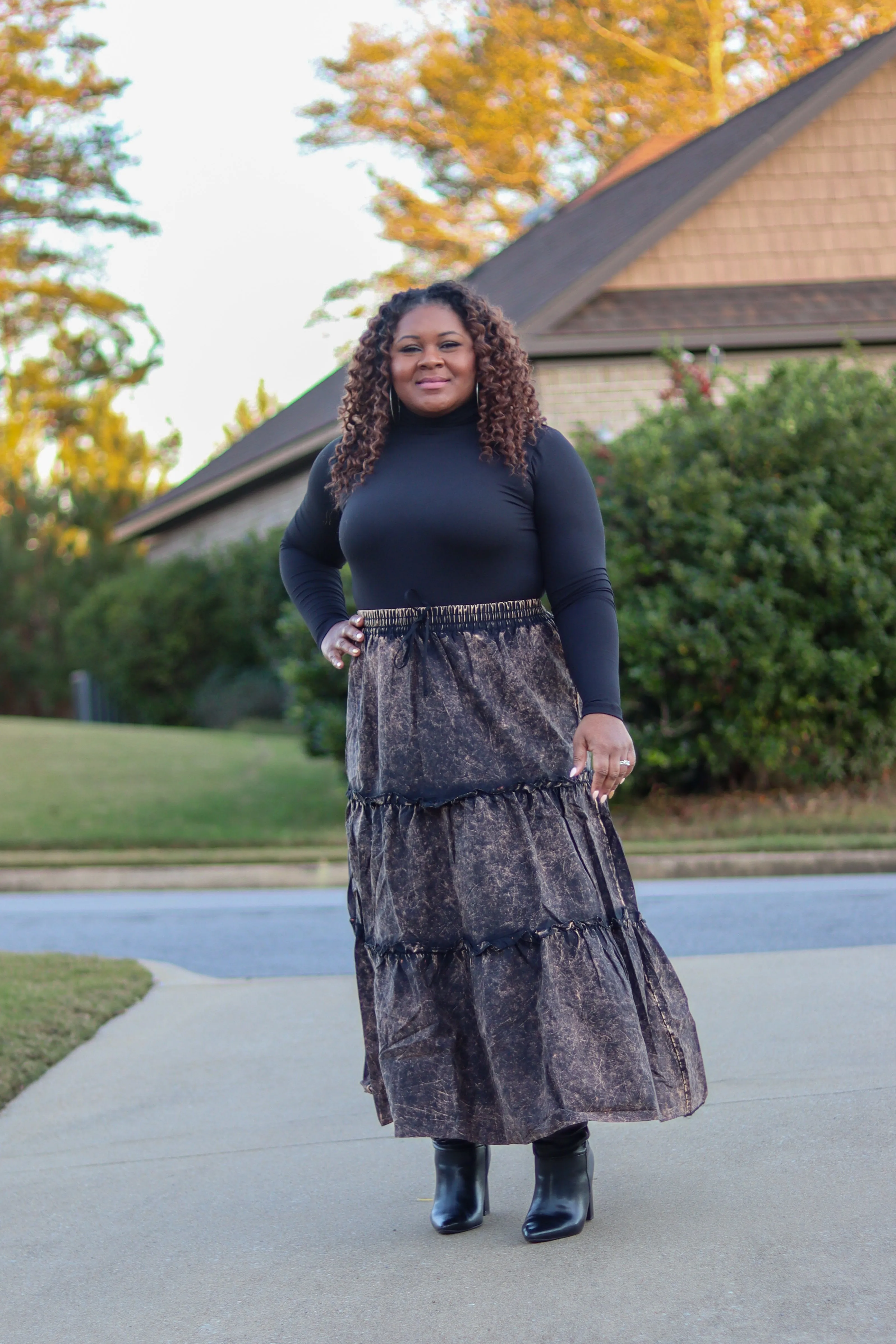 Camila Acid Wash Tiered Skirt Set