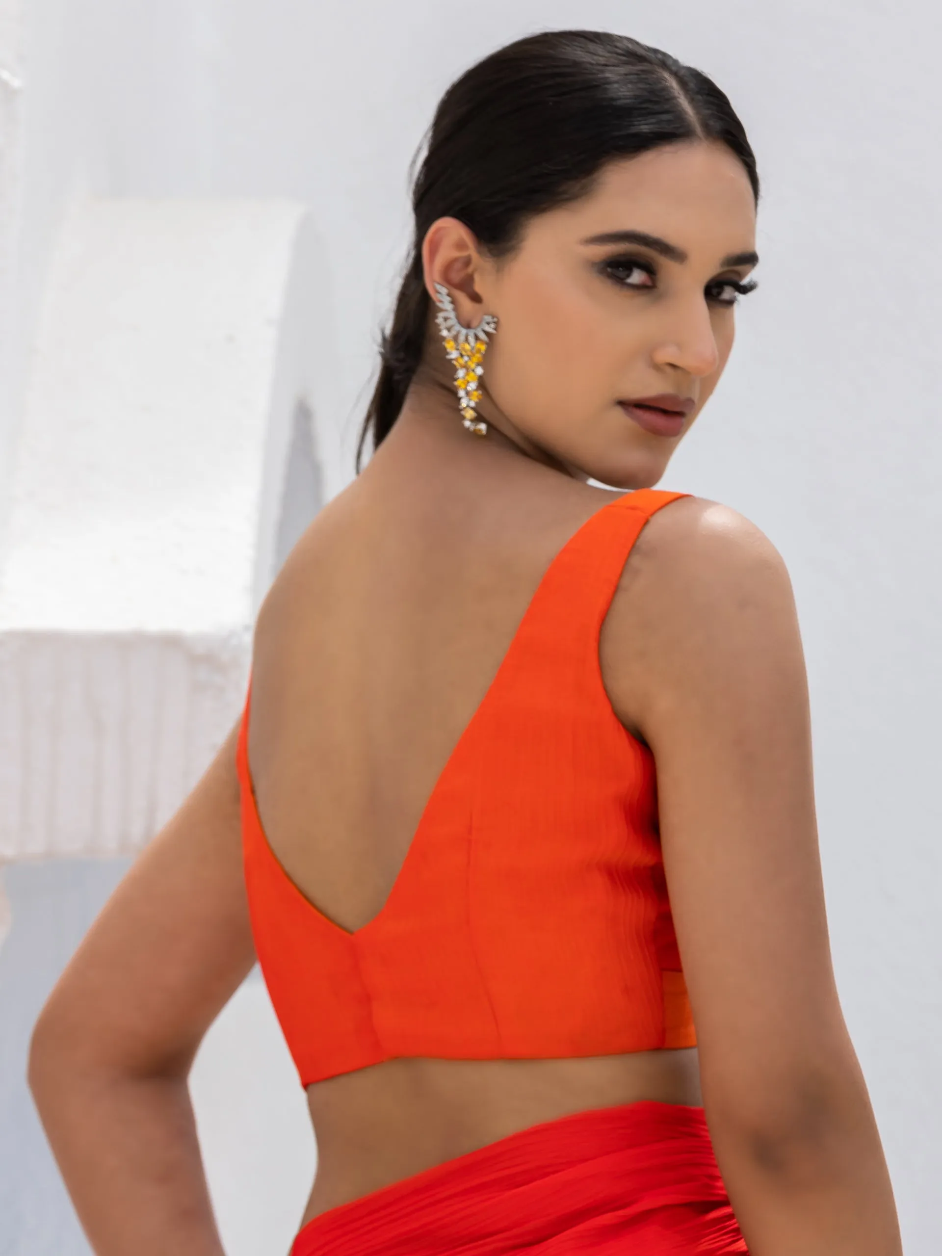 Candy Orange Yellow Pure Chiffon Saree with Blouse Fabric