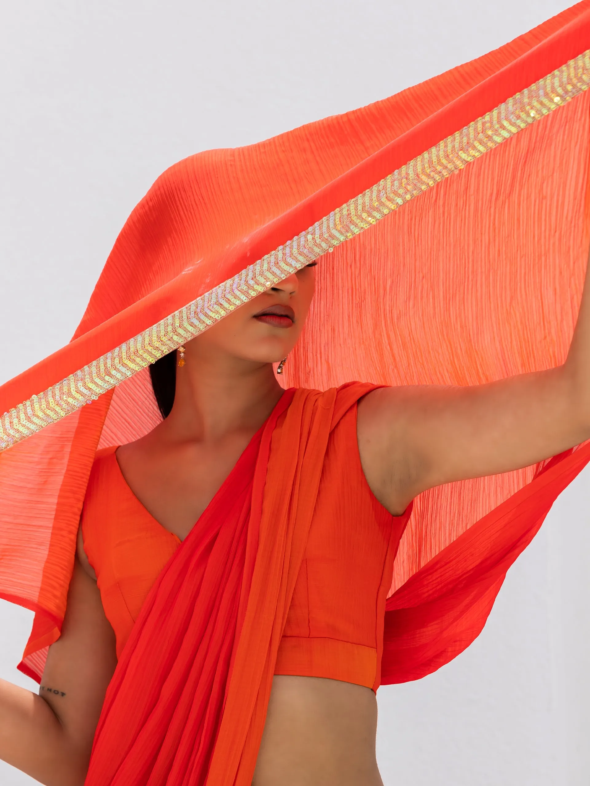 Candy Orange Yellow Pure Chiffon Saree with Blouse Fabric