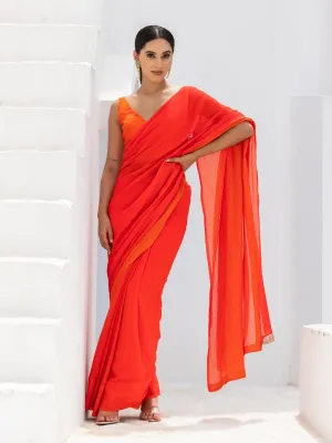 Candy Orange Yellow Pure Chiffon Saree with Blouse Fabric