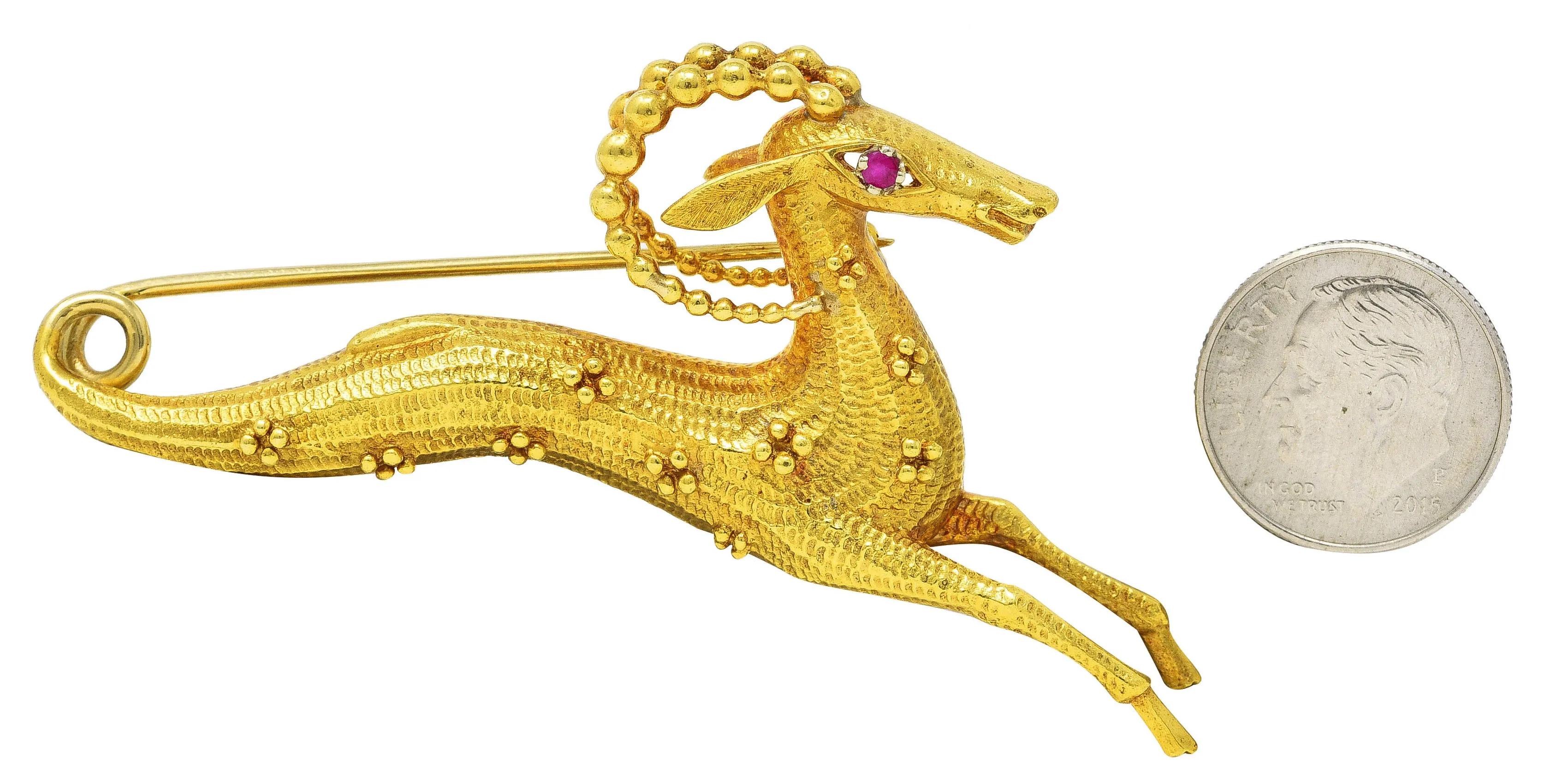 Cartier Ruby 18 Karat Yellow Gold Whimsical Gazelle Vintage Brooch