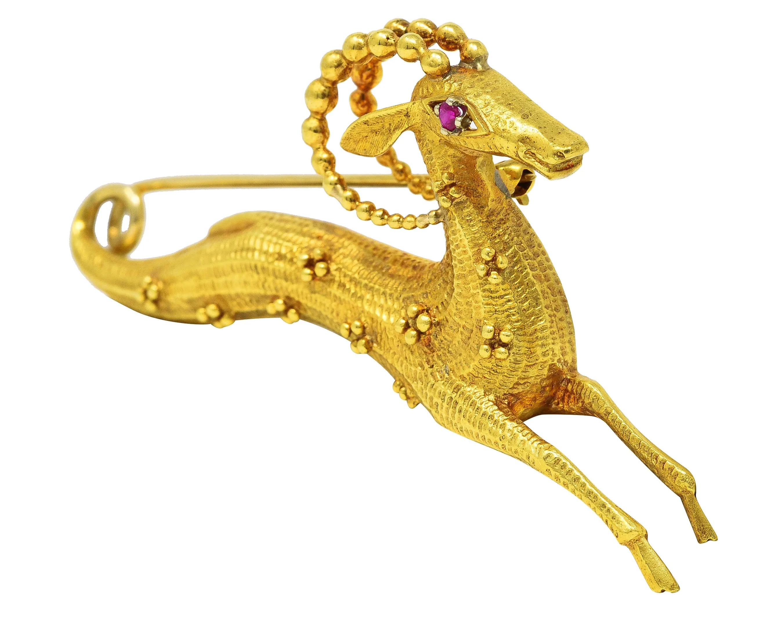 Cartier Ruby 18 Karat Yellow Gold Whimsical Gazelle Vintage Brooch