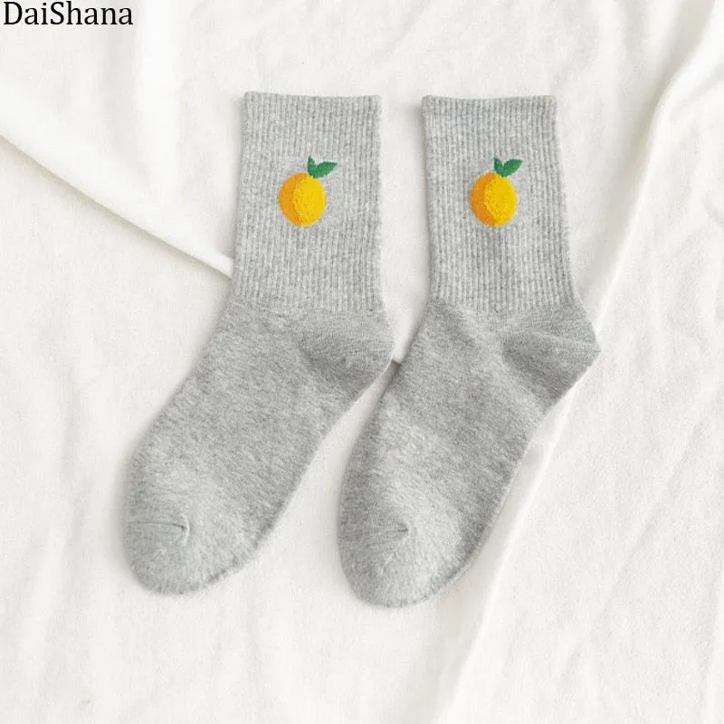 Cartoon Fruit Embroidered Socks - 1 Pair