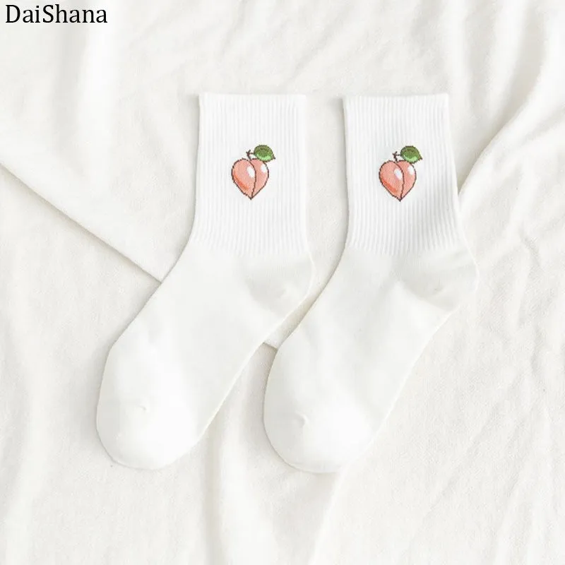 Cartoon Fruit Embroidered Socks - 1 Pair