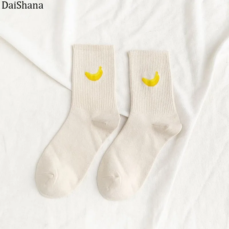 Cartoon Fruit Embroidered Socks - 1 Pair