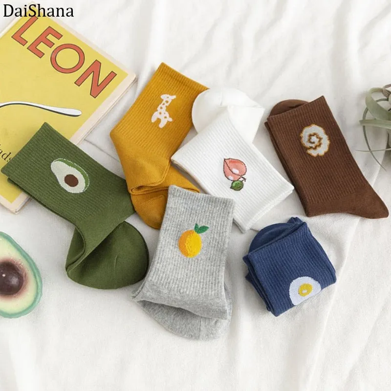 Cartoon Fruit Embroidered Socks - 1 Pair