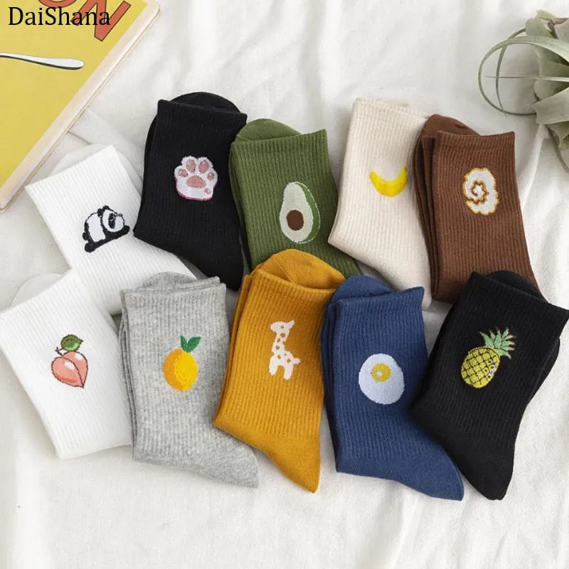 Cartoon Fruit Embroidered Socks - 1 Pair